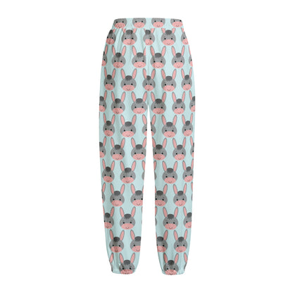 Cute Cartoon Donkey Pattern Print Fleece Lined Knit Pants