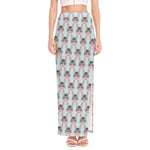 Cute Cartoon Donkey Pattern Print High Slit Maxi Skirt