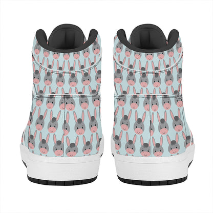 Cute Cartoon Donkey Pattern Print High Top Leather Sneakers