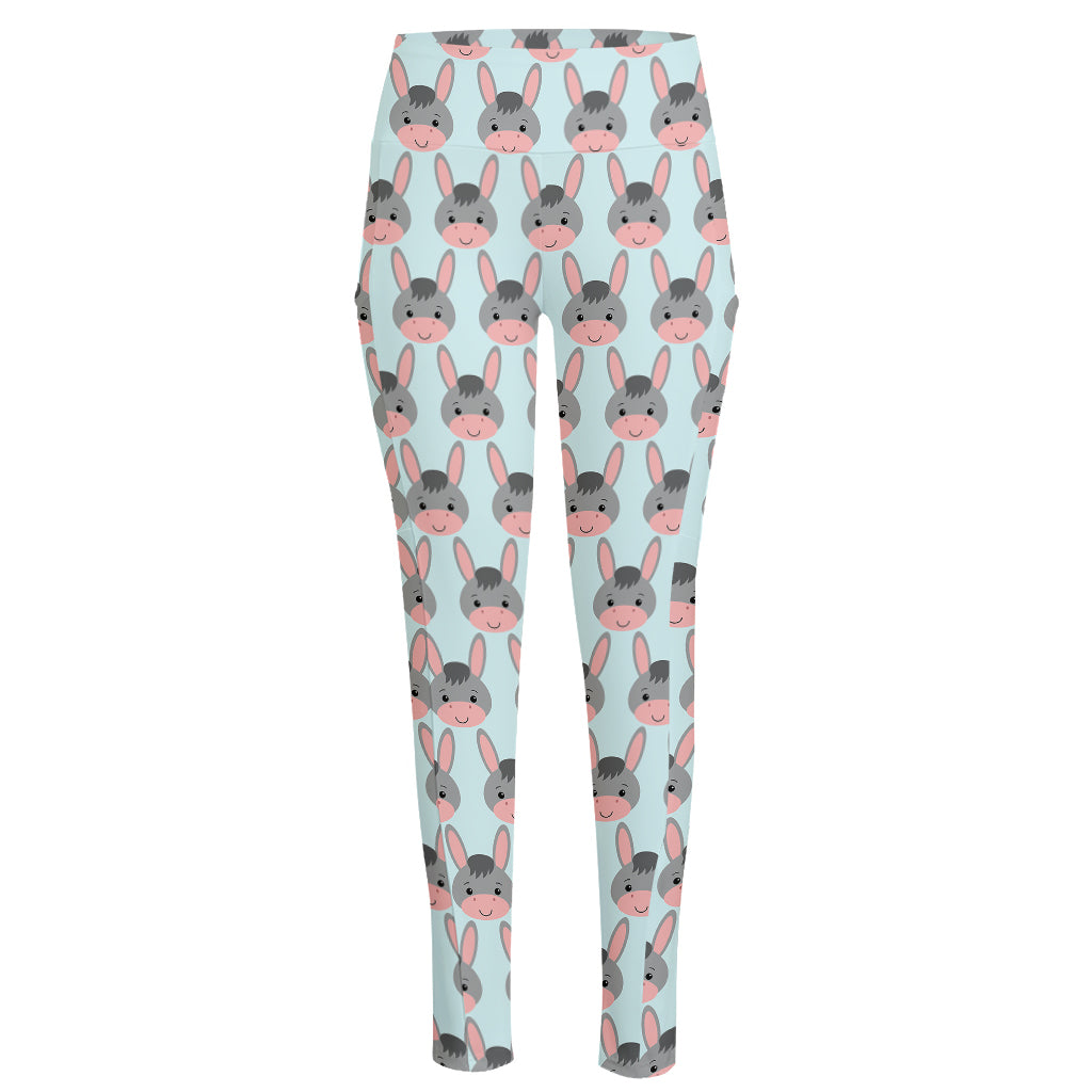 Cute Cartoon Donkey Pattern Print High-Waisted Pocket Leggings