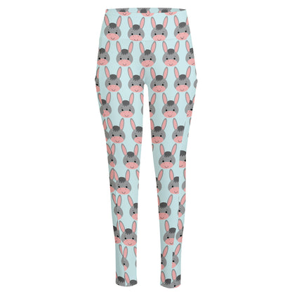 Cute Cartoon Donkey Pattern Print High-Waisted Pocket Leggings
