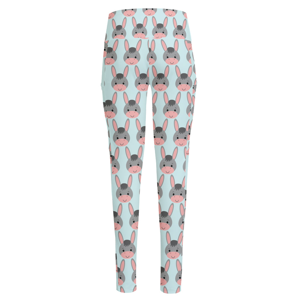 Cute Cartoon Donkey Pattern Print High-Waisted Pocket Leggings