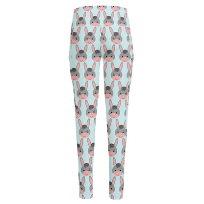 Cute Cartoon Donkey Pattern Print High-Waisted Pocket Leggings