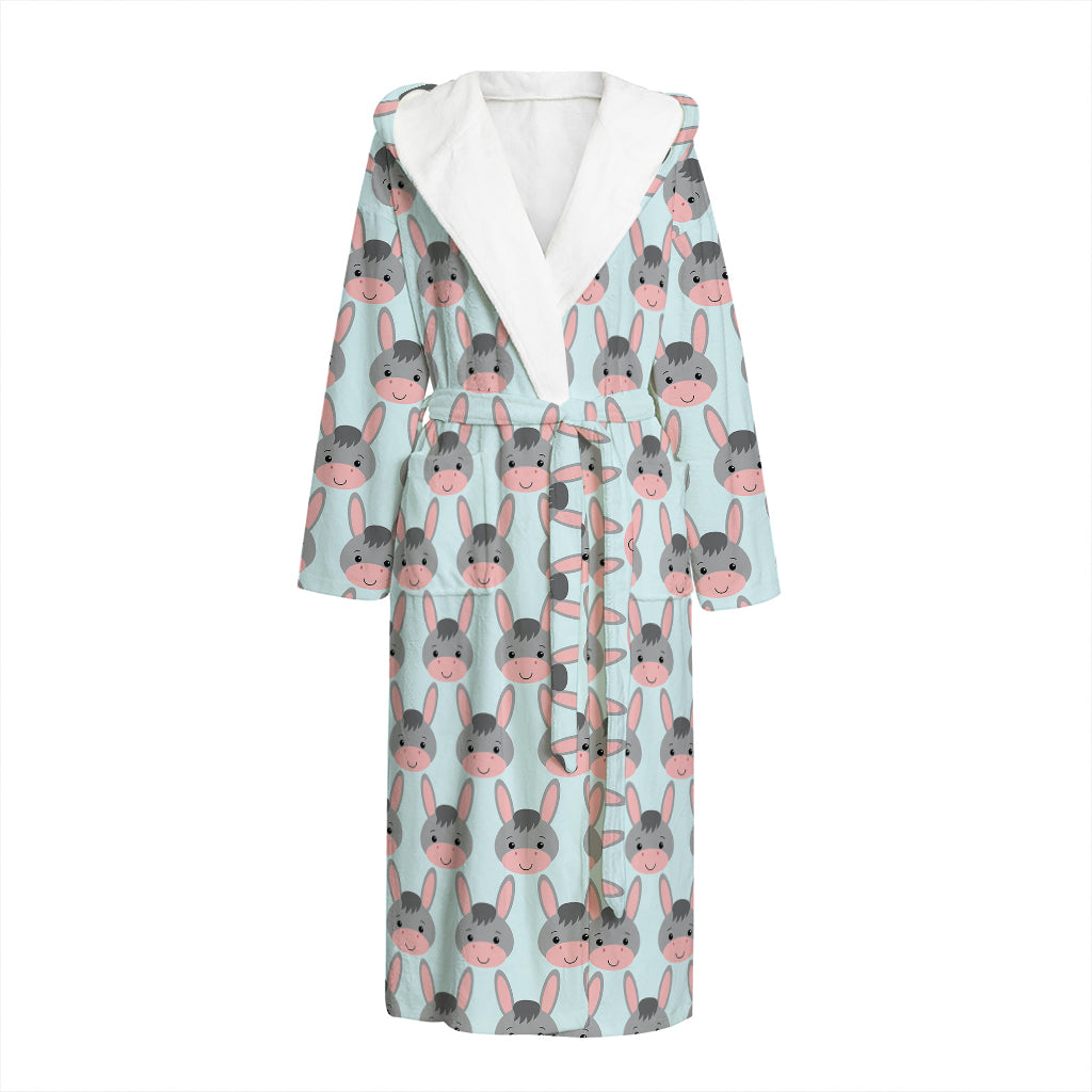 Cute Cartoon Donkey Pattern Print Hooded Bathrobe