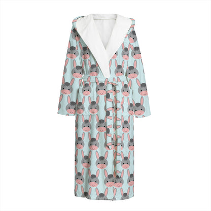 Cute Cartoon Donkey Pattern Print Hooded Bathrobe