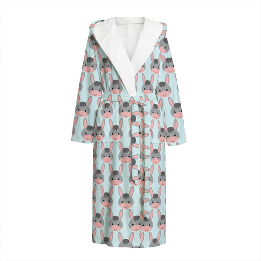 Cute Cartoon Donkey Pattern Print Hooded Bathrobe