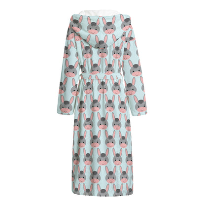Cute Cartoon Donkey Pattern Print Hooded Bathrobe