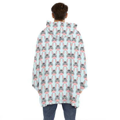 Cute Cartoon Donkey Pattern Print Hoodie Blanket