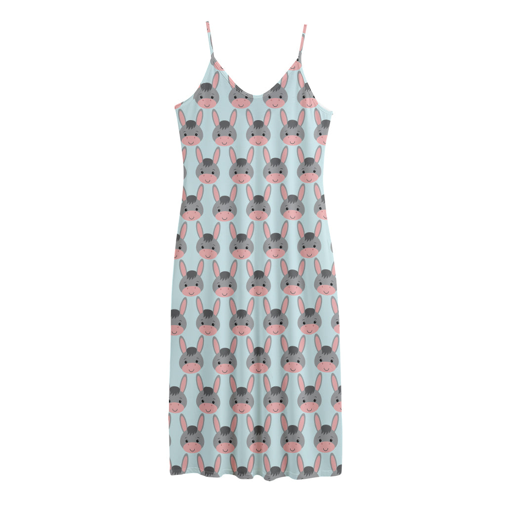 Cute Cartoon Donkey Pattern Print Jersey Midi Cami Dress