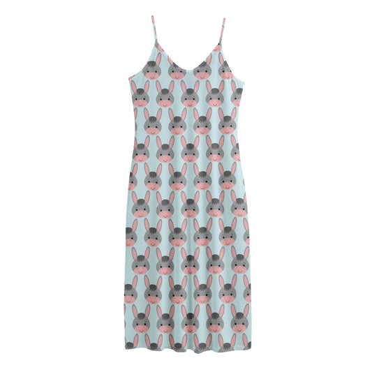 Cute Cartoon Donkey Pattern Print Jersey Midi Cami Dress