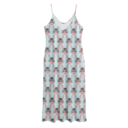 Cute Cartoon Donkey Pattern Print Jersey Midi Cami Dress