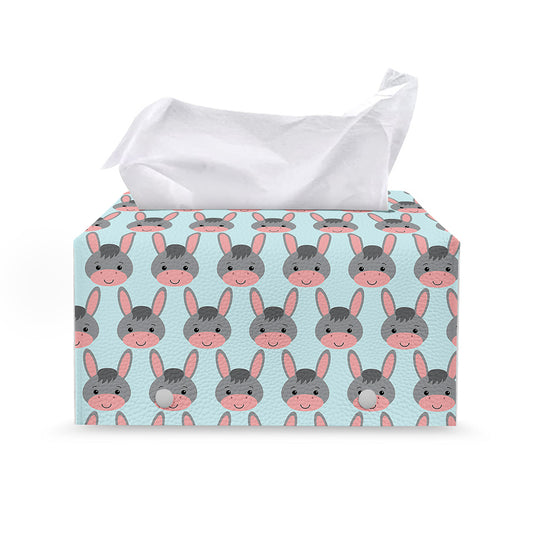 Cute Cartoon Donkey Pattern Print Leather Tissue Box Cover