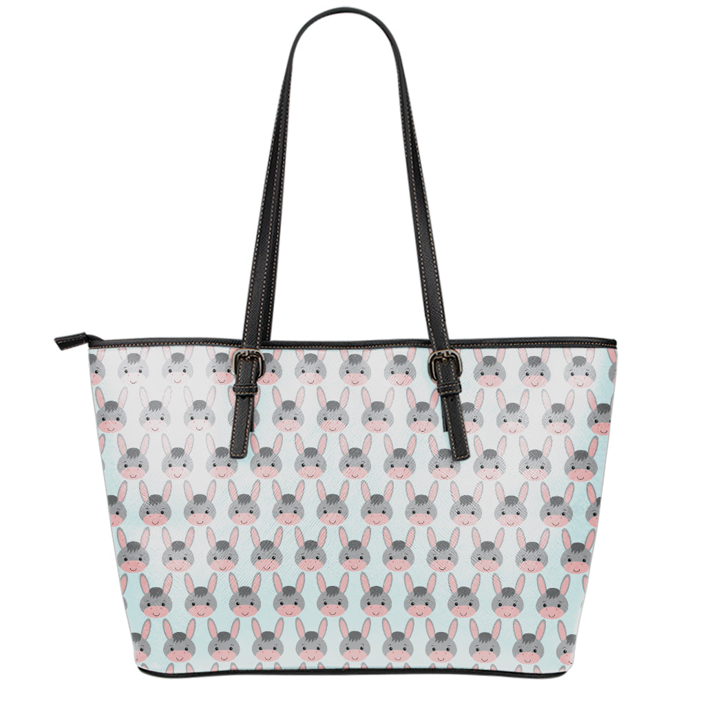 Cute Cartoon Donkey Pattern Print Leather Tote Bag