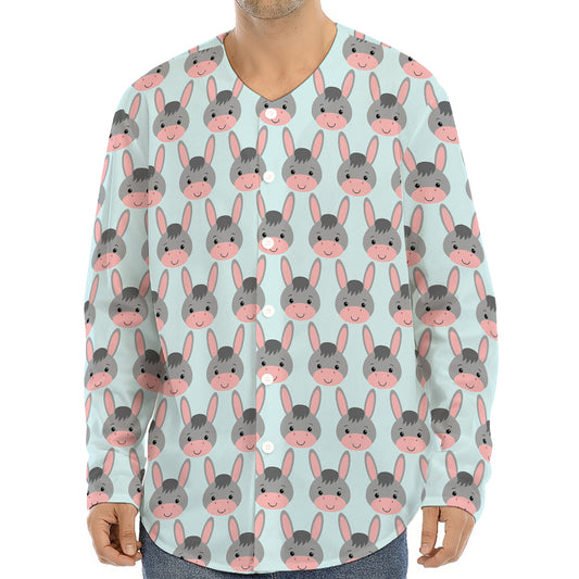 Cute Cartoon Donkey Pattern Print Long Sleeve Baseball Jersey