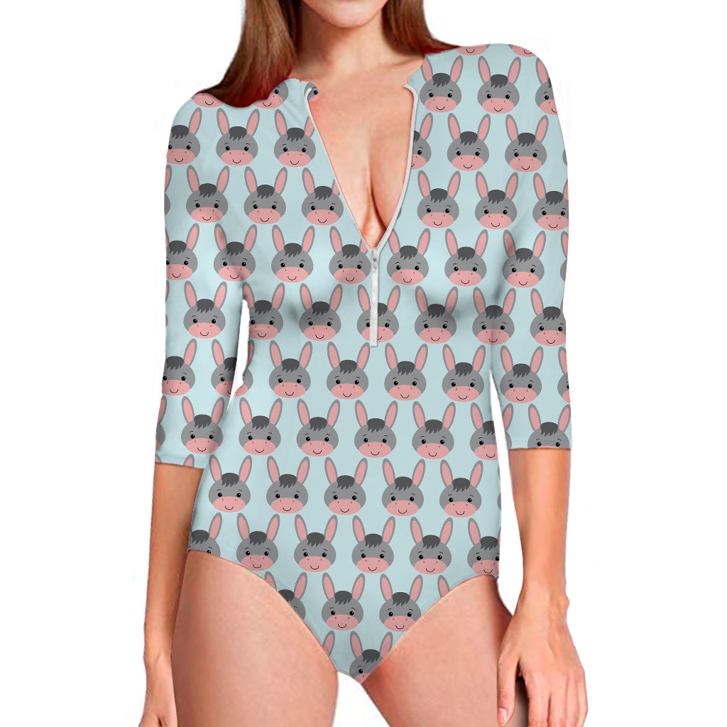 Cute Cartoon Donkey Pattern Print Long Sleeve Swimsuit