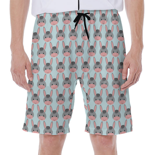 Cute Cartoon Donkey Pattern Print Men's Beach Shorts