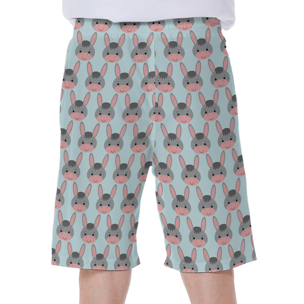 Cute Cartoon Donkey Pattern Print Men's Beach Shorts