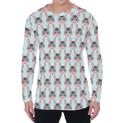 Cute Cartoon Donkey Pattern Print Men's Long Sleeve T-Shirt
