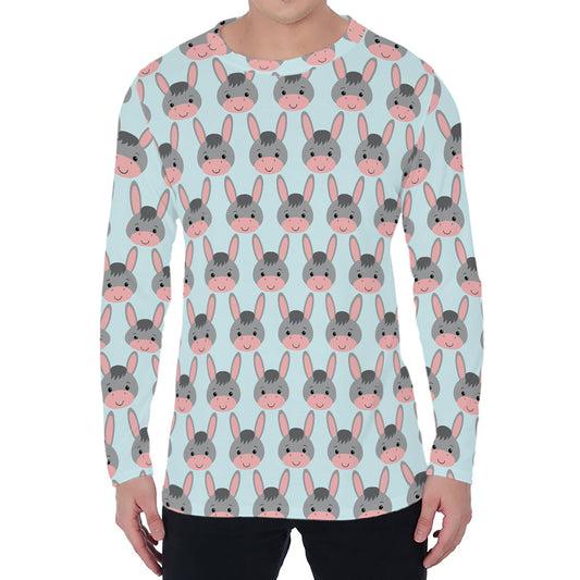 Cute Cartoon Donkey Pattern Print Men's Long Sleeve T-Shirt