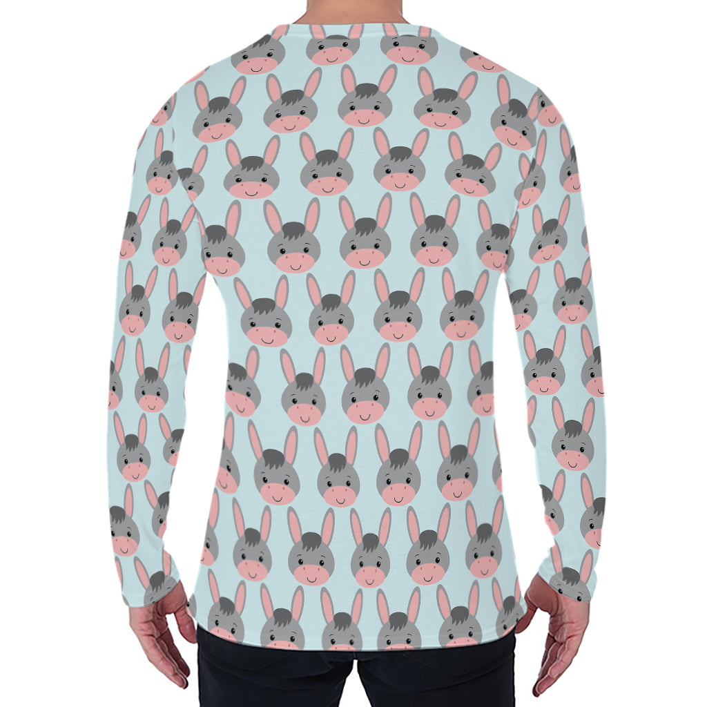 Cute Cartoon Donkey Pattern Print Men's Long Sleeve T-Shirt