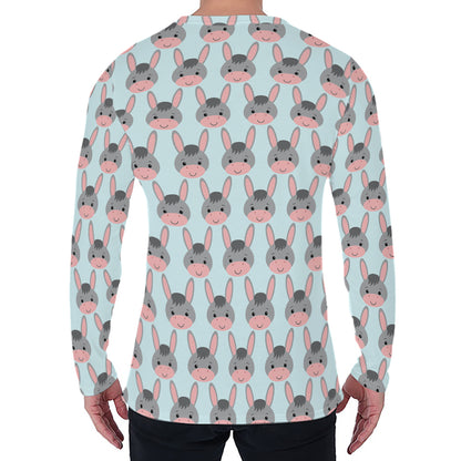 Cute Cartoon Donkey Pattern Print Men's Long Sleeve T-Shirt