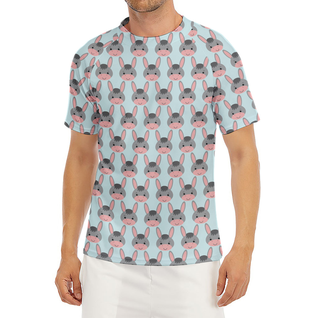 Cute Cartoon Donkey Pattern Print Men's Short Sleeve Rash Guard