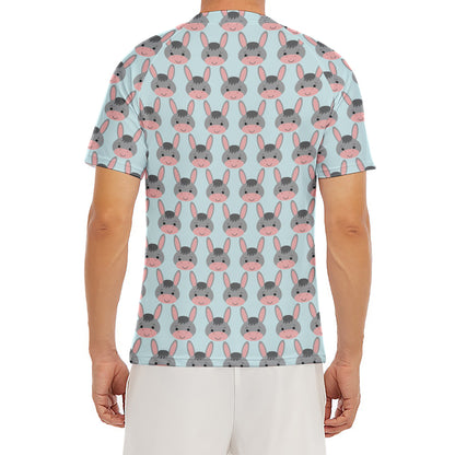 Cute Cartoon Donkey Pattern Print Men's Short Sleeve Rash Guard