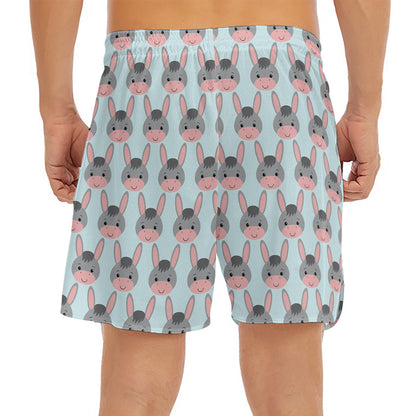 Cute Cartoon Donkey Pattern Print Men's Split Running Shorts