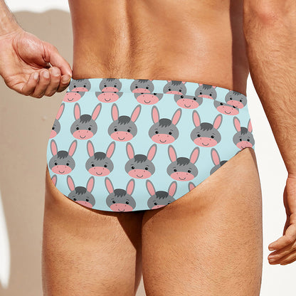Cute Cartoon Donkey Pattern Print Men's Swim Briefs