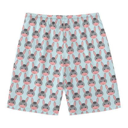 Cute Cartoon Donkey Pattern Print Men's Swim Trunks