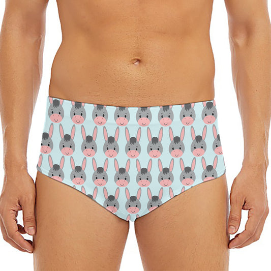 Cute Cartoon Donkey Pattern Print Men's Triangle Swim Briefs