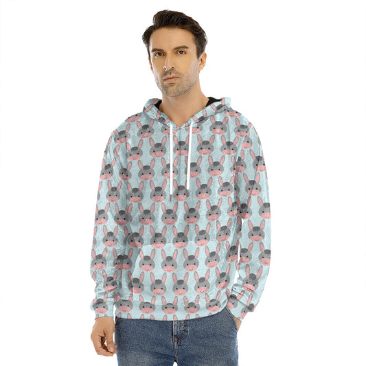 Cute Cartoon Donkey Pattern Print Men's Velvet Pullover Hoodie