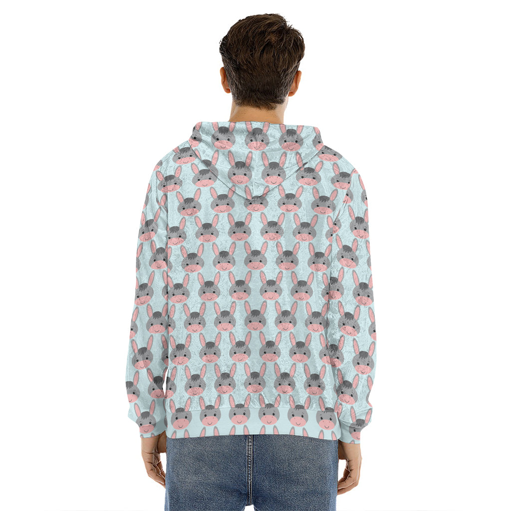 Cute Cartoon Donkey Pattern Print Men's Velvet Pullover Hoodie