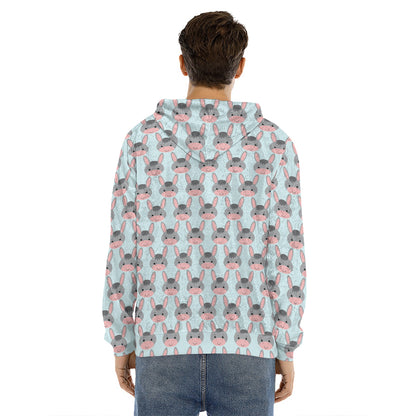 Cute Cartoon Donkey Pattern Print Men's Velvet Pullover Hoodie