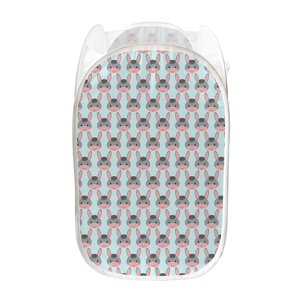 Cute Cartoon Donkey Pattern Print Mesh Laundry Hamper