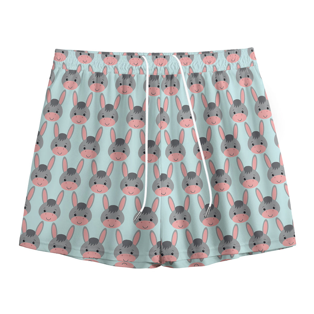 Cute Cartoon Donkey Pattern Print Mesh Shorts