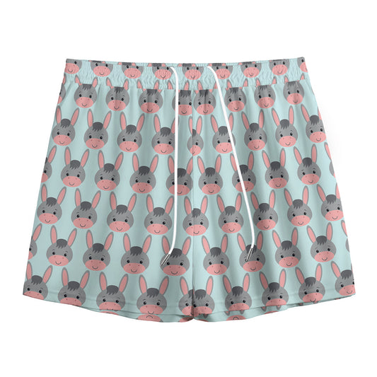 Cute Cartoon Donkey Pattern Print Mesh Shorts