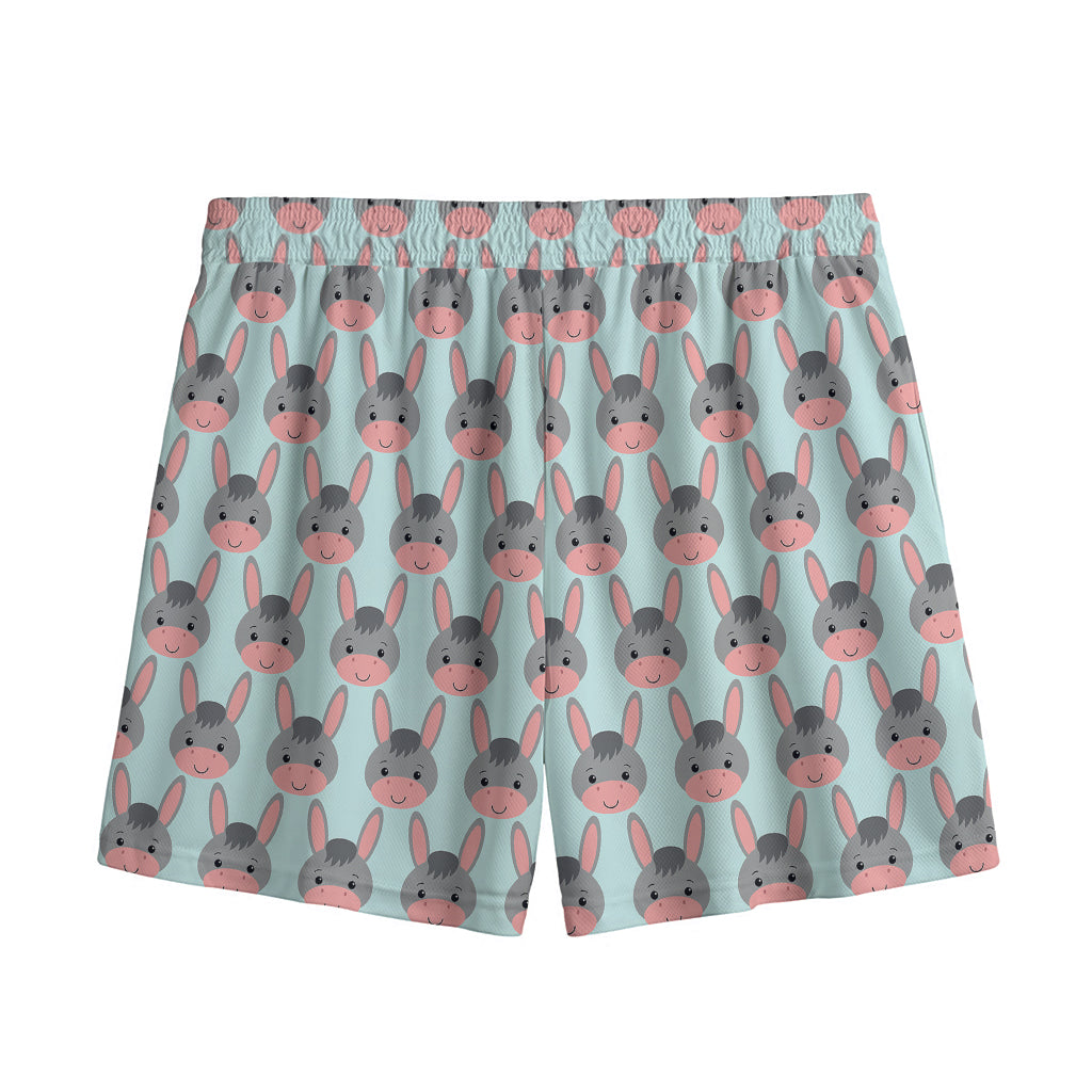 Cute Cartoon Donkey Pattern Print Mesh Shorts