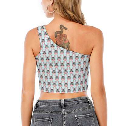 Cute Cartoon Donkey Pattern Print One Shoulder Crop Top