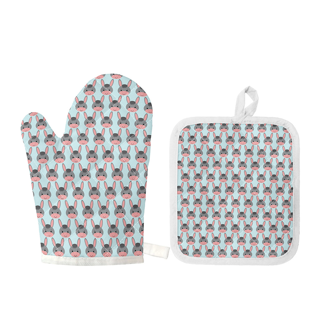 Cute Cartoon Donkey Pattern Print Oven Mitt And Pot Holder Set