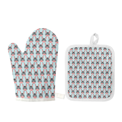 Cute Cartoon Donkey Pattern Print Oven Mitt And Pot Holder Set