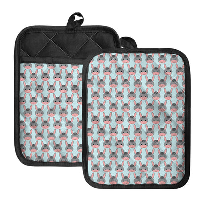 Cute Cartoon Donkey Pattern Print Pot Holders With Pocket