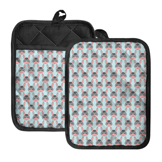 Cute Cartoon Donkey Pattern Print Pot Holders With Pocket