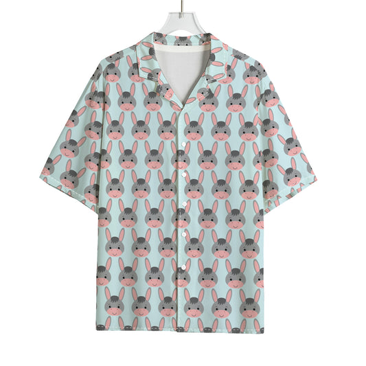 Cute Cartoon Donkey Pattern Print Rayon Hawaiian Shirt