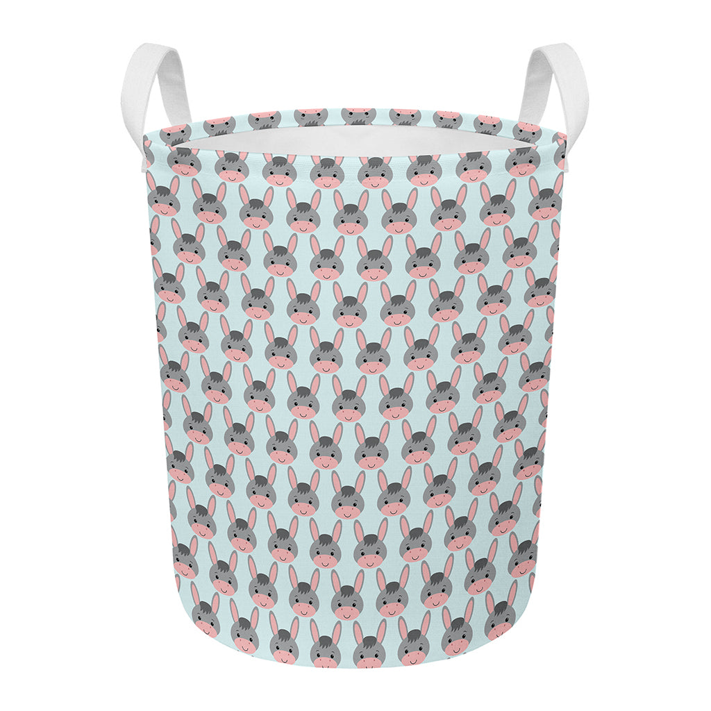 Cute Cartoon Donkey Pattern Print Round Laundry Basket