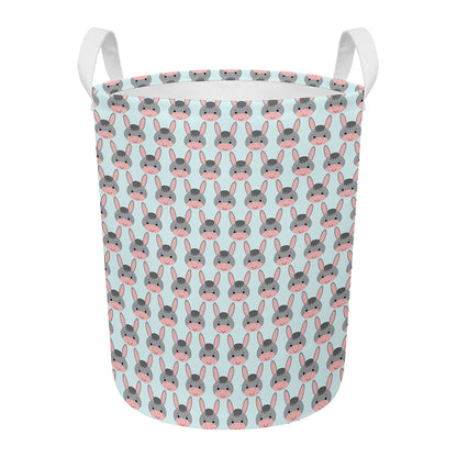 Cute Cartoon Donkey Pattern Print Round Laundry Basket