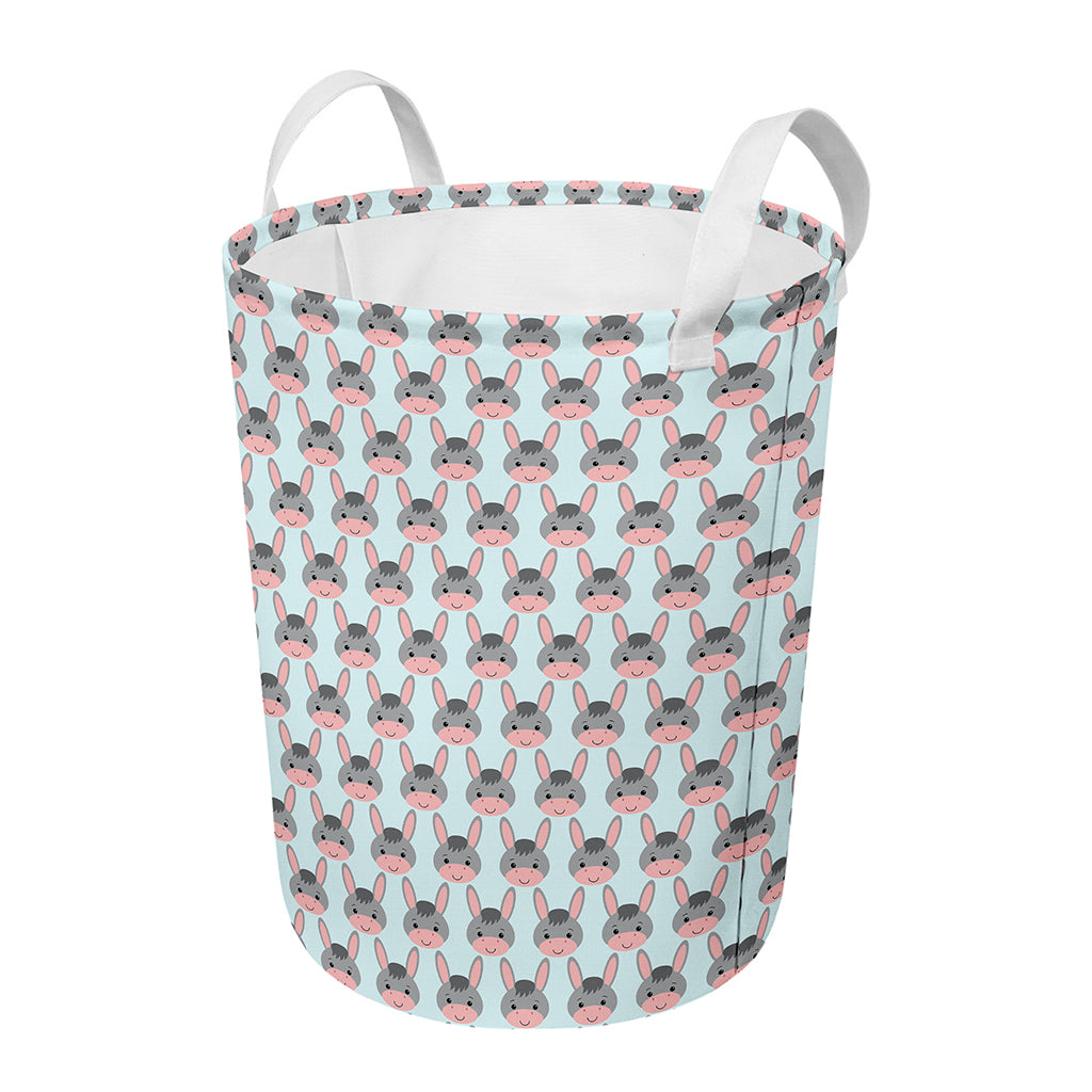 Cute Cartoon Donkey Pattern Print Round Laundry Basket