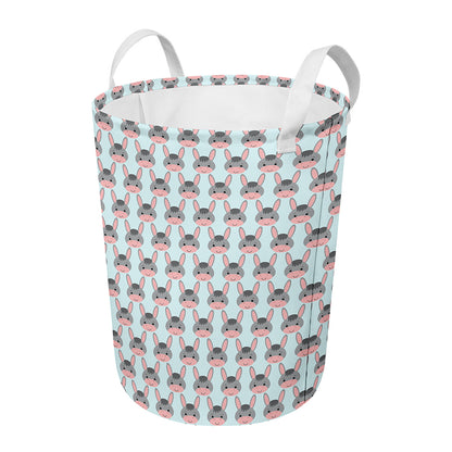 Cute Cartoon Donkey Pattern Print Round Laundry Basket