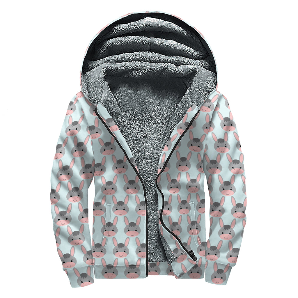Cute Cartoon Donkey Pattern Print Sherpa Lined Zip Up Hoodie