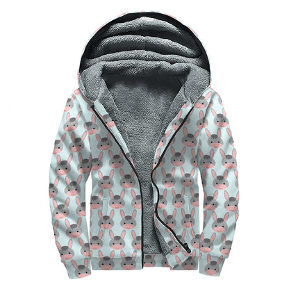 Cute Cartoon Donkey Pattern Print Sherpa Lined Zip Up Hoodie